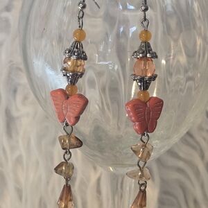 Butterfly Dangle Earrings in Pink and Orange